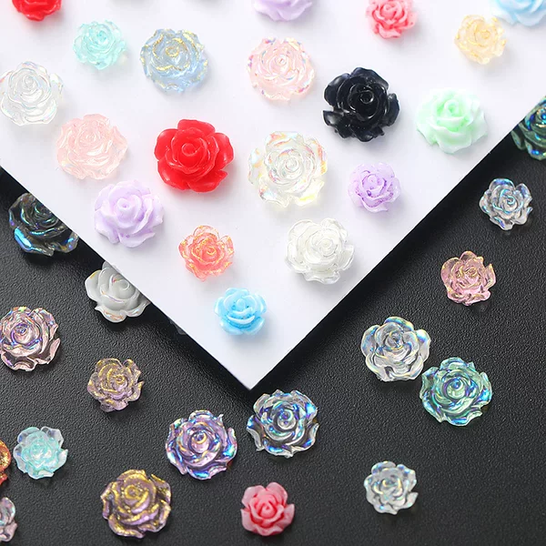 Nail Drill Rose Pearl Paint White Aurora Petal Size Camellia Elegant Resin Nail Decoration Mix