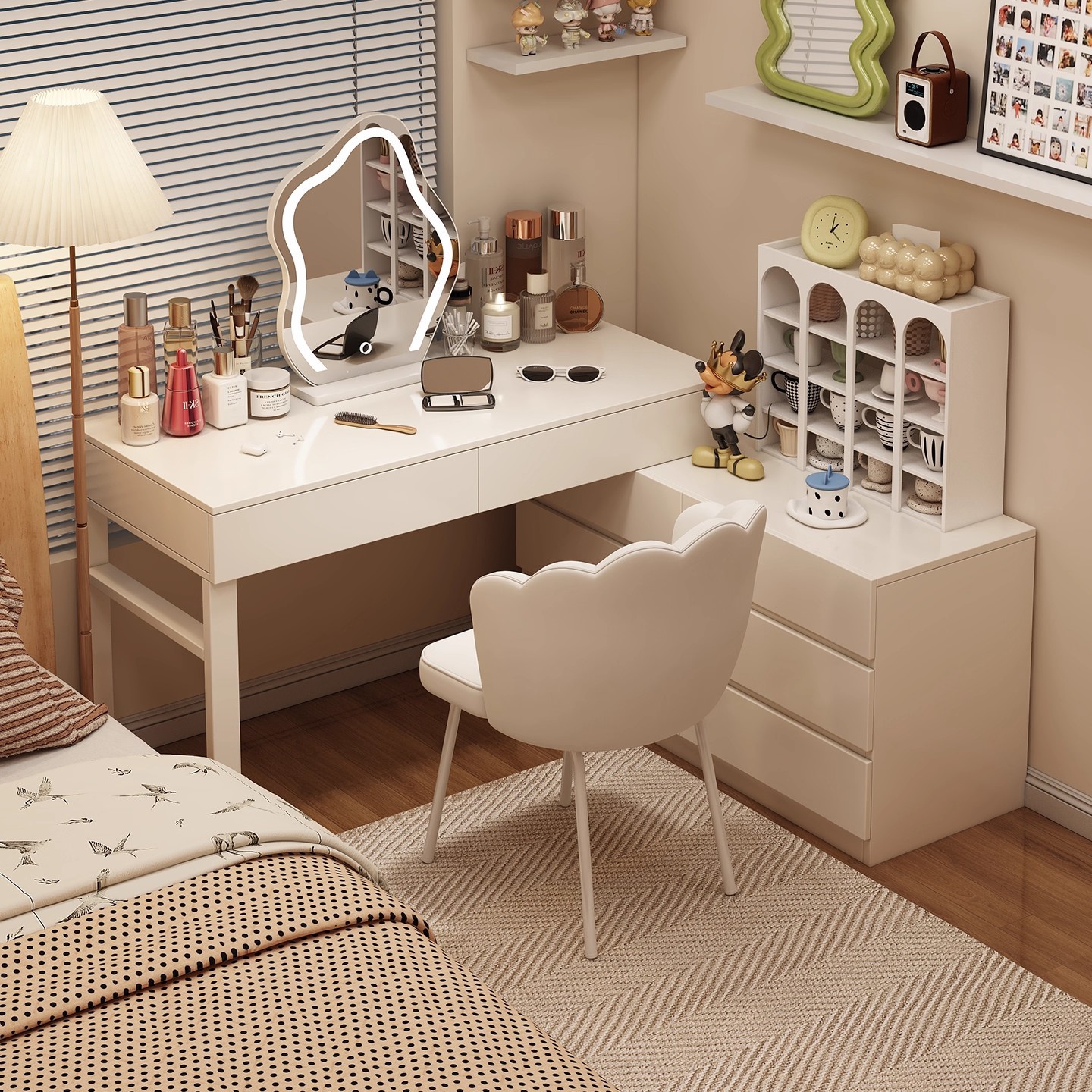 Cream-wind comedor de dormitorio mesas de cabecera en una casa moderna y simple escritorio de dormitorio principal espejo mesa de maquillaje