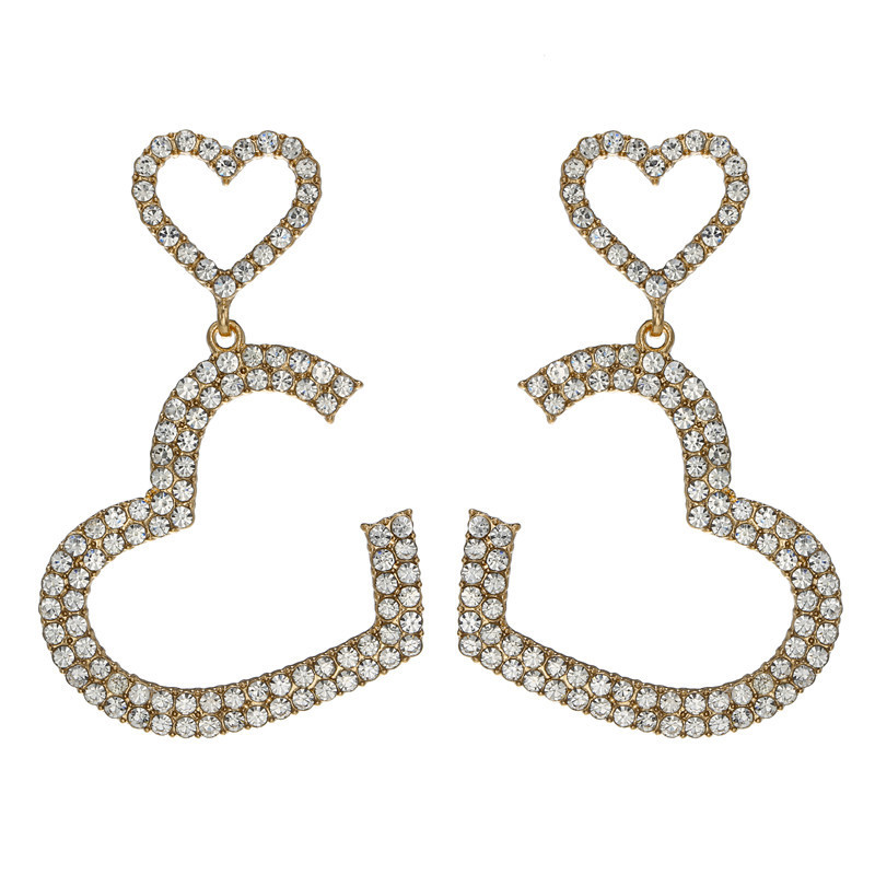 Wholesale Jewelry Full Diamond Heart Shape Korean Style Earrings Nihaojewelry display picture 2