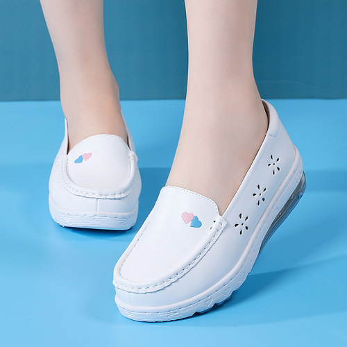 Air-cushion nurse shoes for women with soft soles, breathable, comfortable, non-slip, deodorant, genuine leather, hospital and clinic work white shoes and velvet cotton shoes