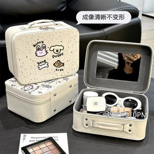 P5J [Hot Selling in Store] Cosmetic Bag Large Capacity with Mirror Portable Cosmetic Case Travel Toiletries Box Available