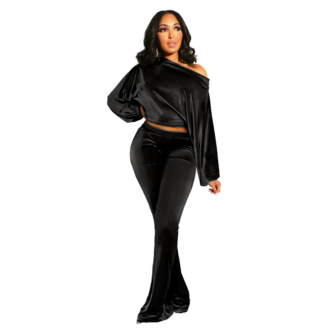 Completo pantalone donna per discoteca monospalla maniche a lanterna_voghion.com