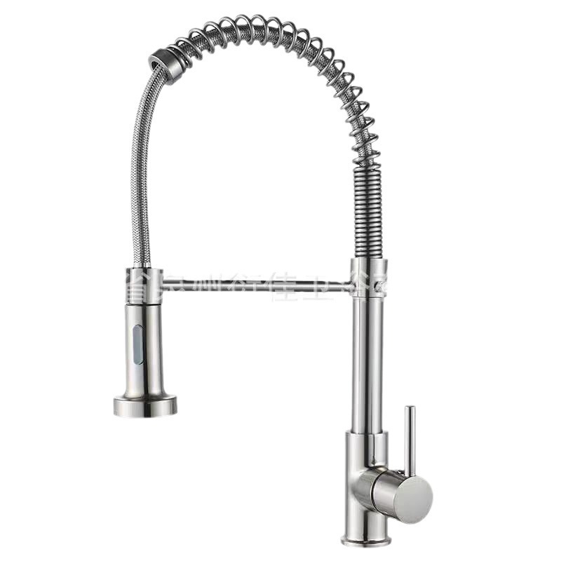 Spring-pull kitchen stainless steel hot and cold water faucet, sink, dishwashing basin, household splash-proof dual water outlet mode head details Picture
