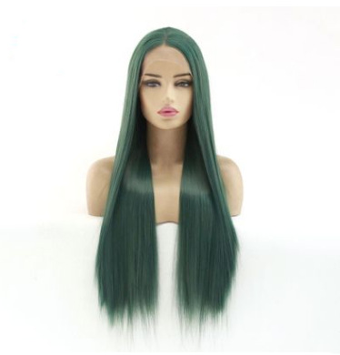 Peluca de moda europea y americana cubierta de cabeza de fibra química verde hierba larga liso fábrica de cabello al por mayor LW0037