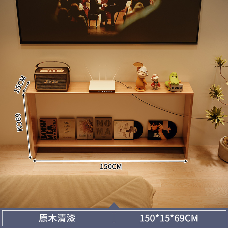 Estante de pared de televisión contra la pared todo el gabinete estrecho de madera sólida debajo del proyector para colocar la caja de decodificación del router estante largo