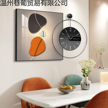 餐厅装饰画轻奢餐桌背景墙壁画时尚静音钟表画饭厅墙挂画