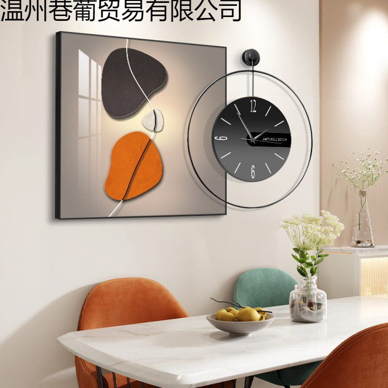 餐厅装饰画轻奢餐桌背景墙壁画时尚静音钟表画饭厅墙挂画