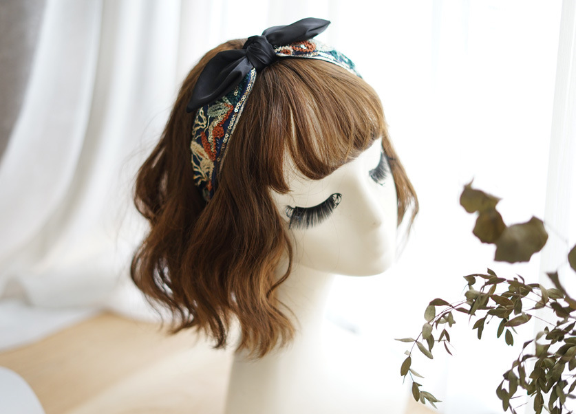 Retro Ethnic Embroidery Fabric Bow Wide Side Headband display picture 3