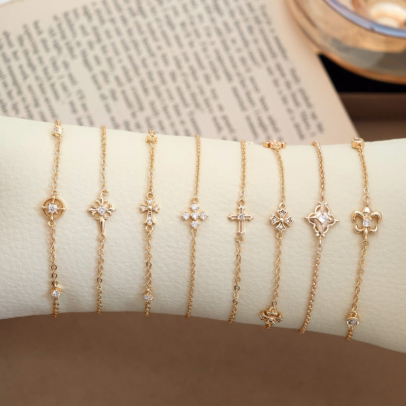 Custom-made zircon cross iris fine bracelet in gold, light luxury niche, gentle temperament, versatile accessory for women Custom-made zircon cross iris fine bracelet in gold, light luxury niche, gentle temperament, versatile accessory for women