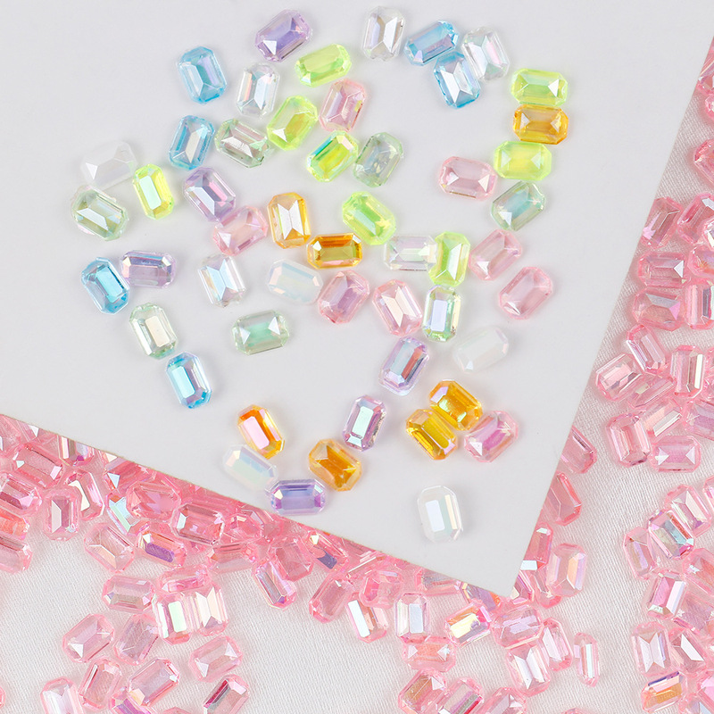 Square Rhombus-Shaped Acrylic Aurora Glitter Sugar Cube Stickers DIY Handmade Nail Art Stickers Decoration Accessories