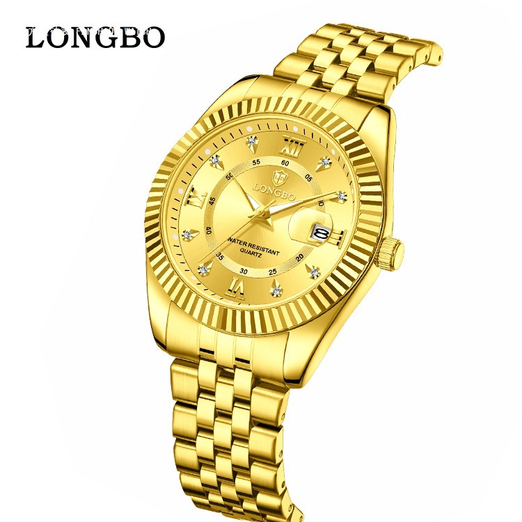Longbo Genuine High-End Diamond Men's Watch Business Luxury Diary Men's Watch Cross-Border Popular Steel Band Quartz Watch