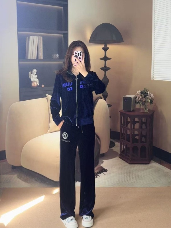 秋季连帽时尚气质显瘦休闲套装高级感拉链外套直筒阔腿裤两件套女|undefined