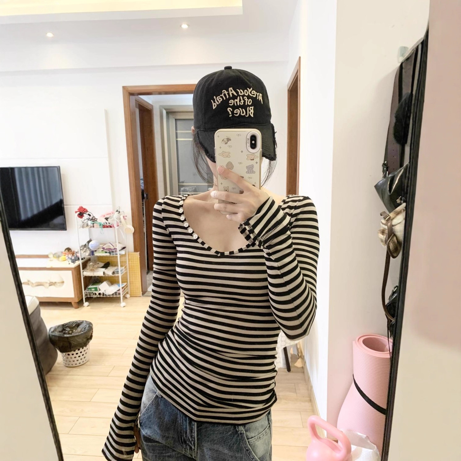 Improved Model, Please See the Actual Product before Placing an Order [Original Fabric] to Receive a Striped Long-Sleeved Slim Fit Inner Wear