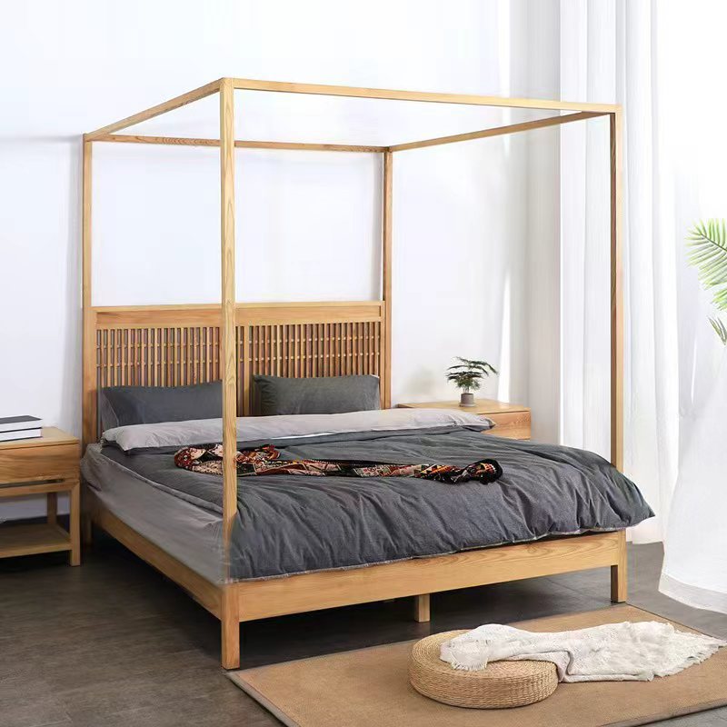 侘寂风实木双人床民宿酒店仿古大床中式复古架子床中国风卧室大床