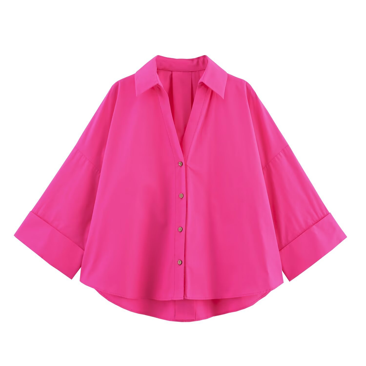 Women's Classic Fashion Wide Sleeve Poplin Shirt European American Style Versatile New Clothing_ecoleips.com