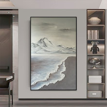 手绘油画雪山风景玄关装饰画客厅沙发装饰画竖版肌理画北欧风格画