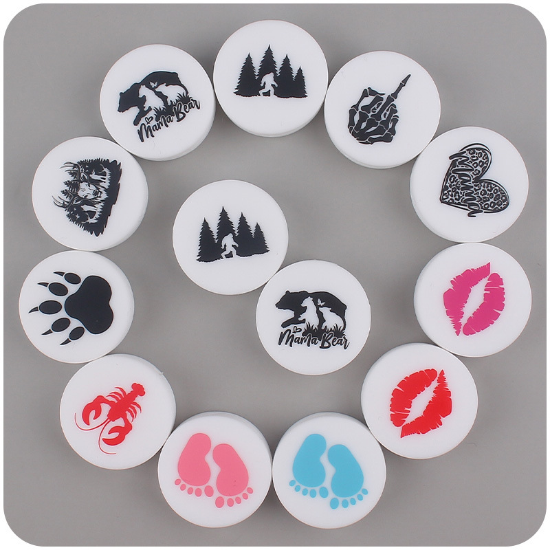 Bebé suministros DIY dibujos animados de doble cara impresión cuentas redondas bebé molar pulsera chupete cadena anti-gota cadena Accesorios