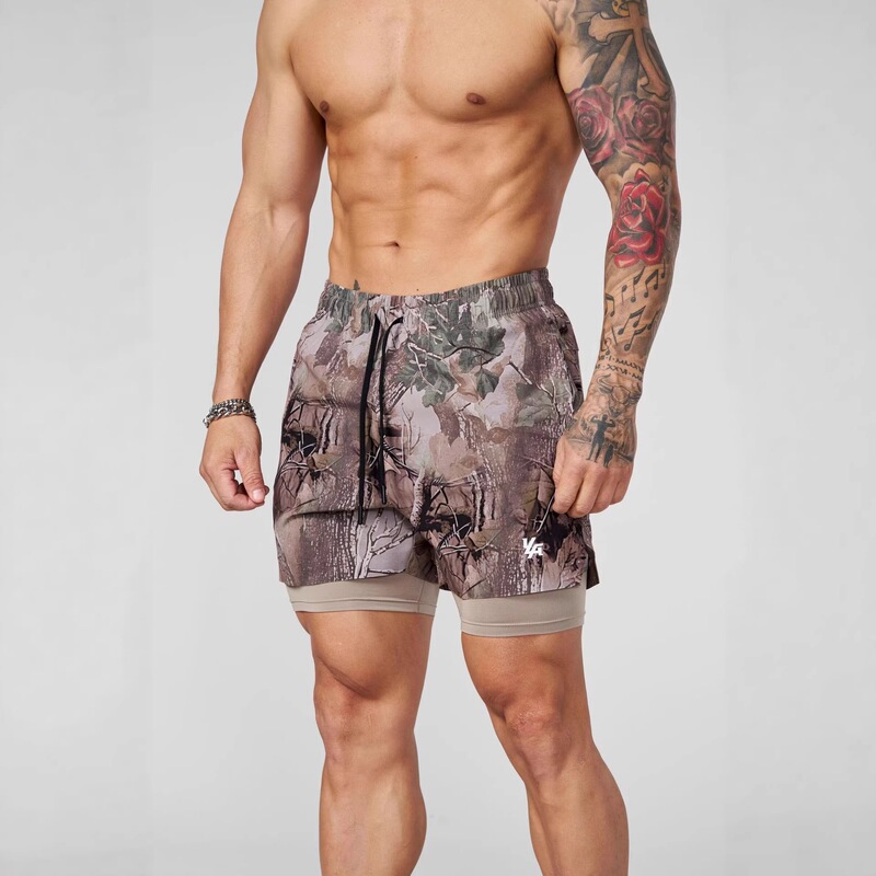 Youngla American-Style Sports Quarter-Length Pants Fitness 2-in-1 Double-Layer Shorts Outdoor Jogging Training Elastic Sports Pants