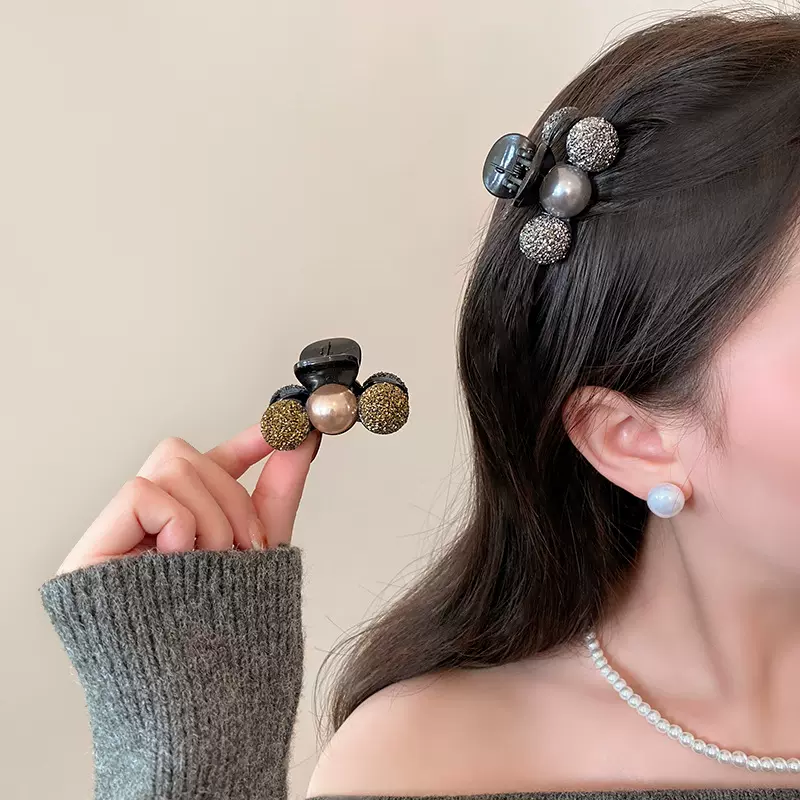 秋冬温柔披肩发抓夹轻奢贝珠闪锆发夹子高颜值刘海侧边夹高马尾夹