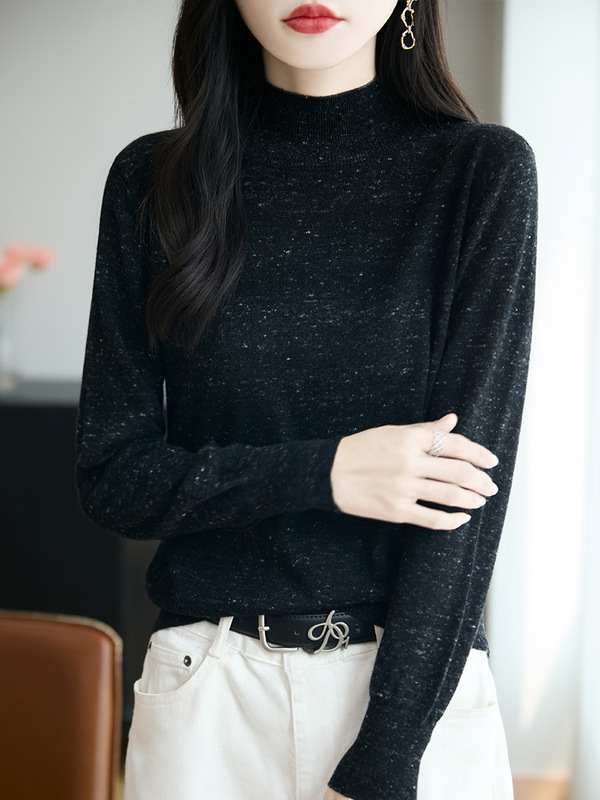 Early Autumn 2025 New Fine-Spun Wool Half Turtleneck Knitwear Long-Sleeved Women's Cloud Yarn Loose Bottoming Shirt Top