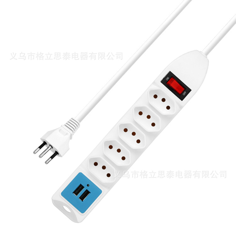 5位多功能巴西2USB外贸插座厂家直销出口2米巴西外贸排插