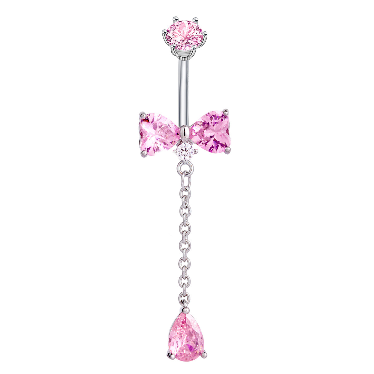 Belly Button Ring With Tassel Bow Zircon For Summer Jewellery_voghion.com