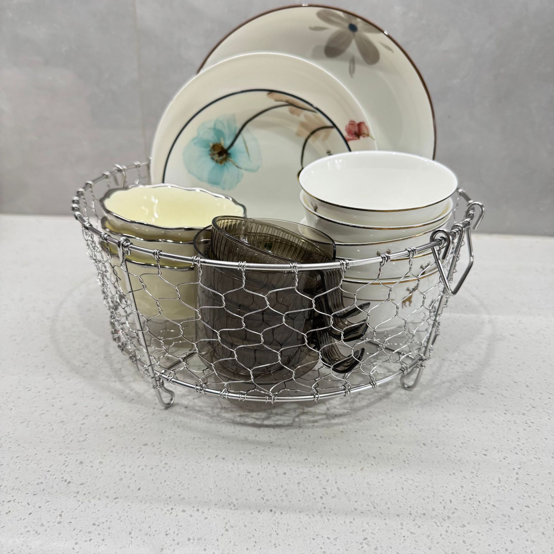 純粋な手作りの日本式ステンレス製の水たまりの食器の収納かご