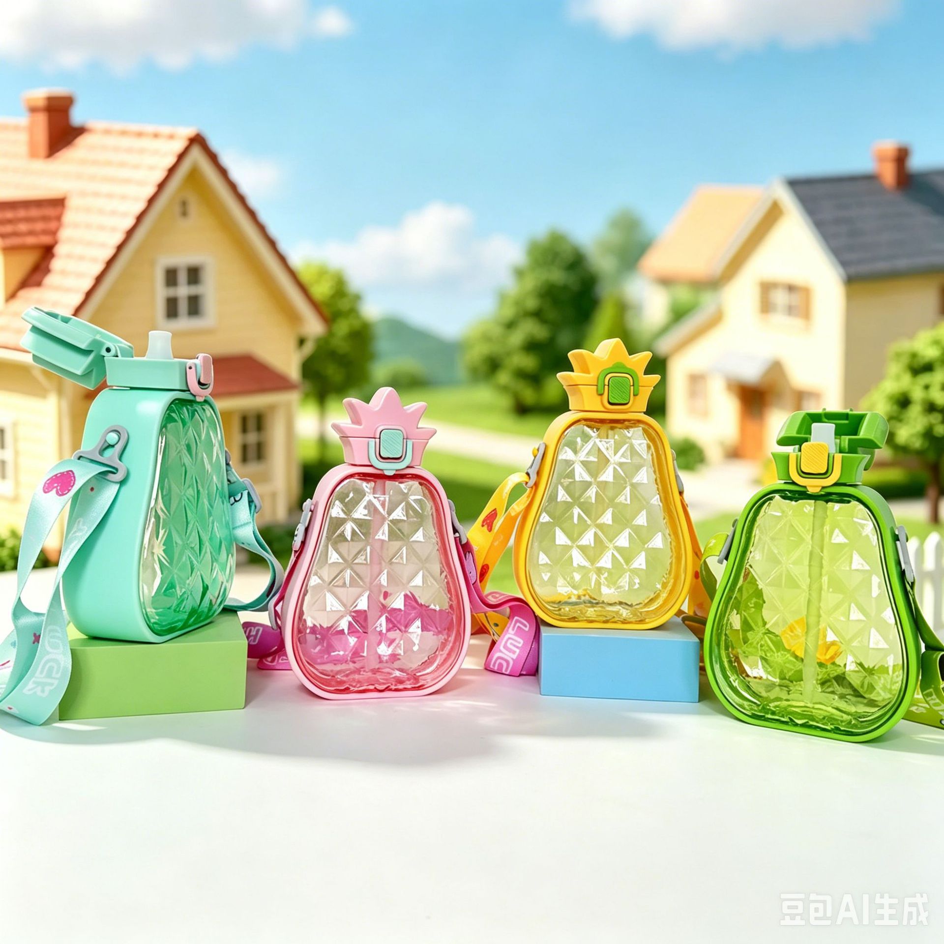 Transfronterizos de alto valor creativo lindo piña paja taza de agua de plástico portátil para niños botella de agua deportiva al aire libre
