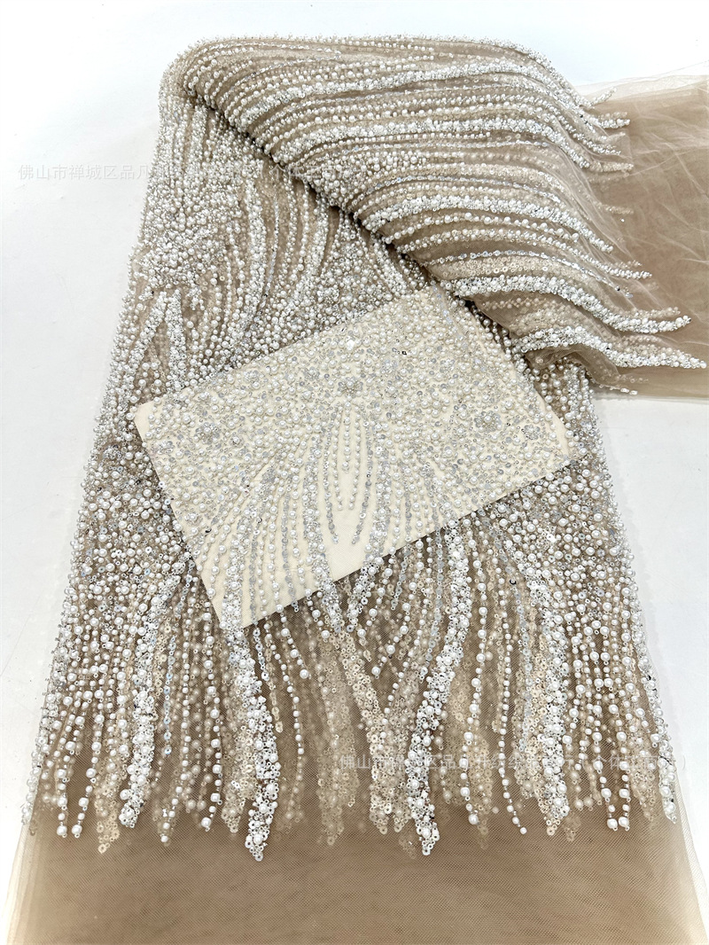 Comercio exterior transfronterizo spot tela de bordado con cuentas de espuma tela de bordado con tubo de cuentas vestido de novia de alta calidad tela de vestido de noche image 10