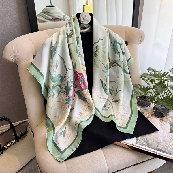 Fashion light luxury 90cm imitation silk scarf Japanese and Korean simple large square scarf ins style shawl scarf wholesale