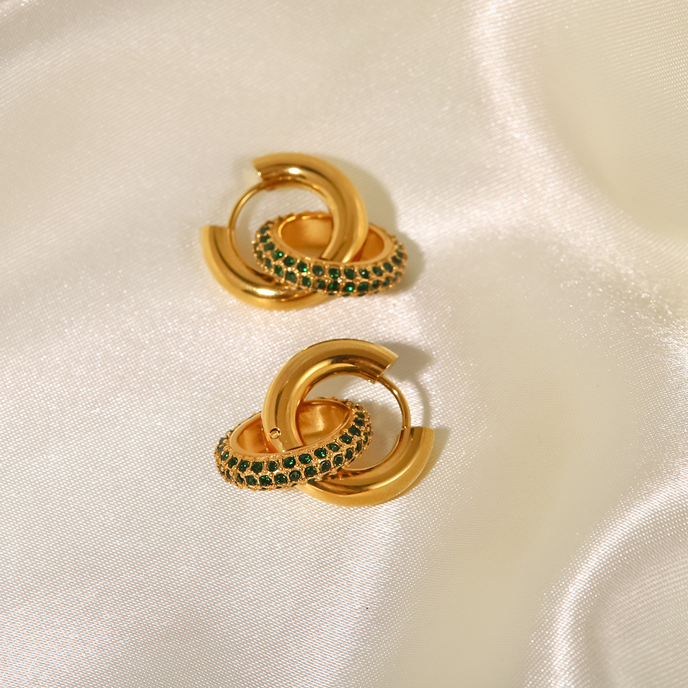 Fashion Round Stainless Steel Earrings Plating Zircon Stainless Steel Earrings