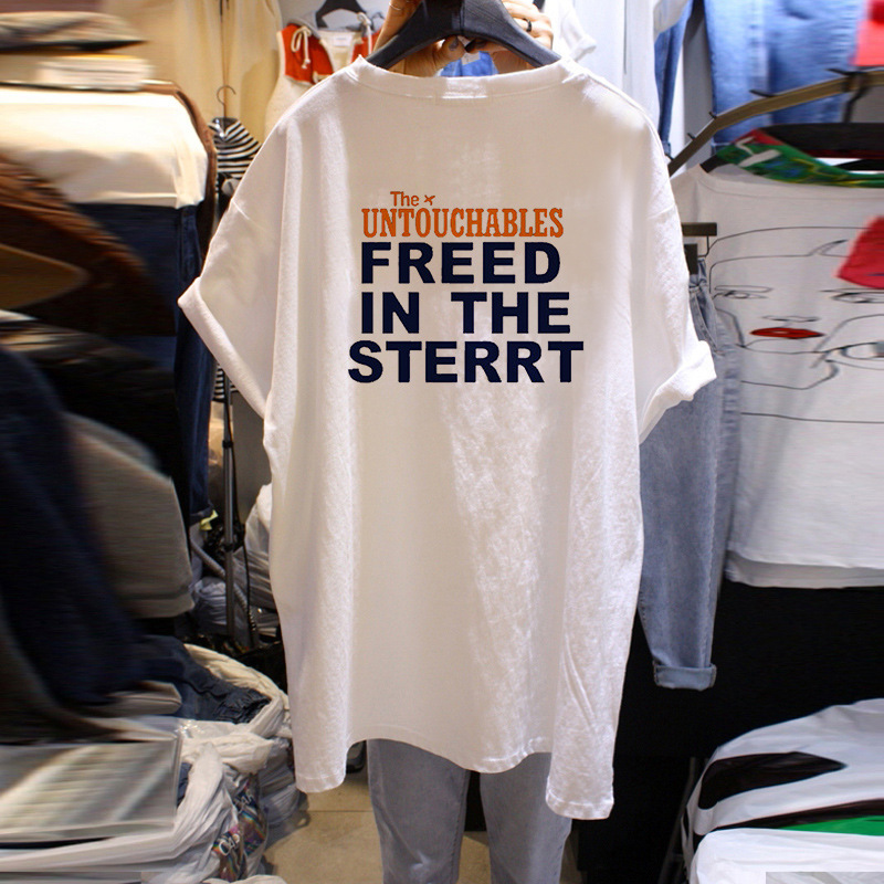 欧美潮牌白色棉短袖t恤女2025年新款夏季宽松大码女装上衣服