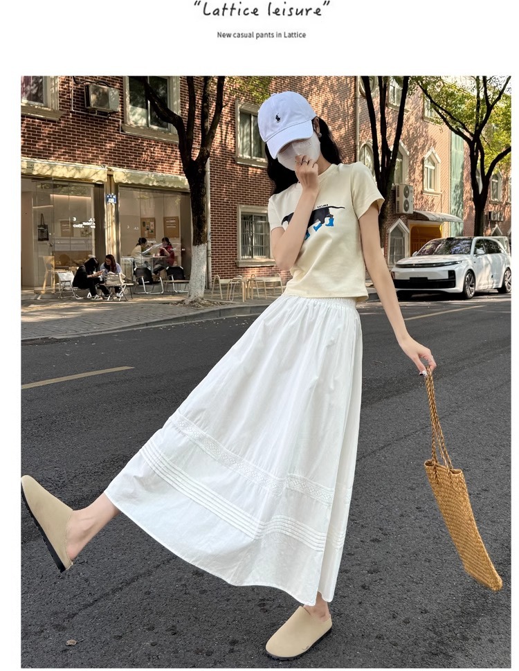 Chân váy xòe chữ A trắng phong cách Hàn Quốc eo thun — Màu trắng (vải cotton lót túi) chi tiết 14