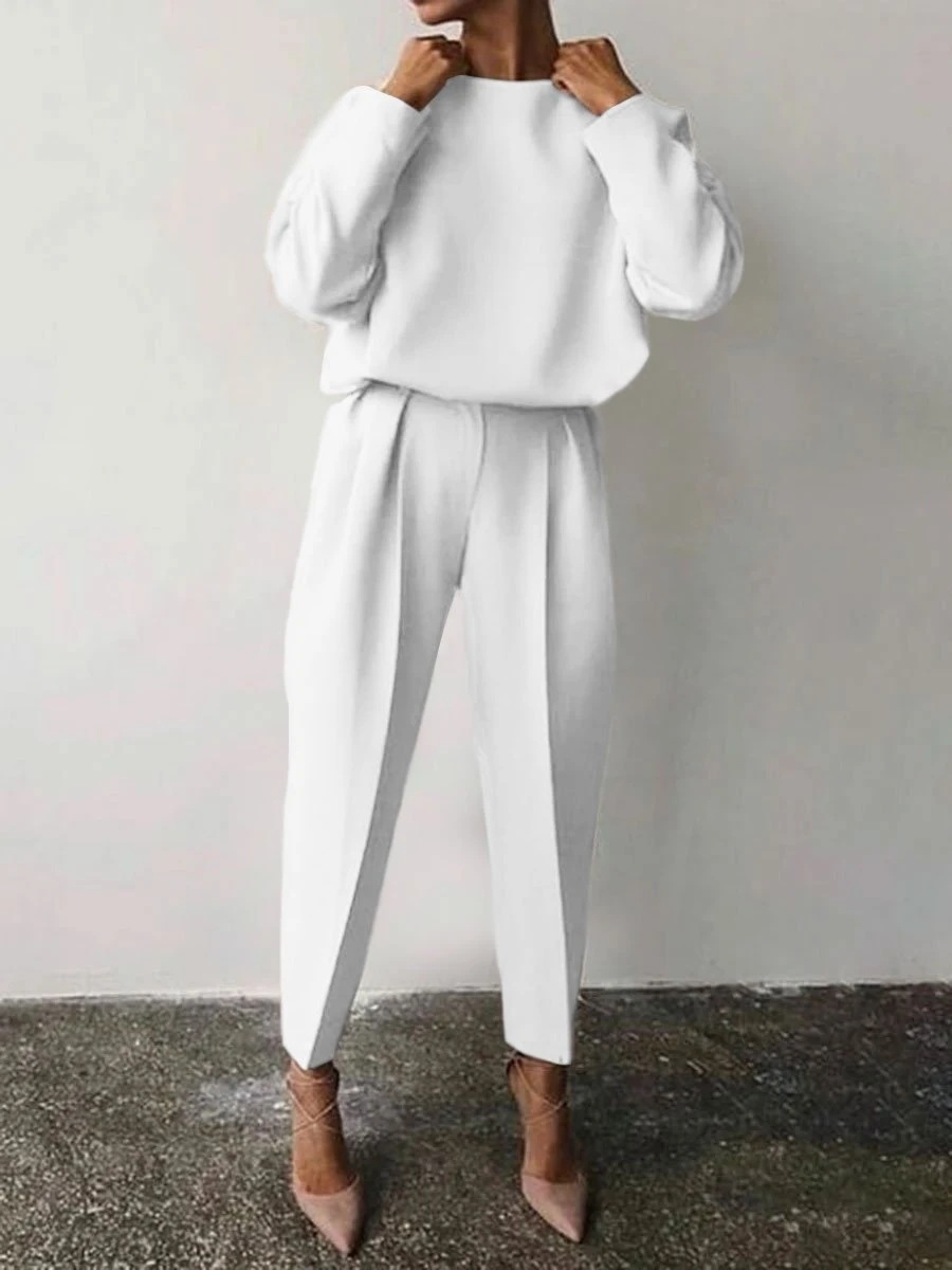 Daily Occasion Round Neck Neckline Breathable Function Regular Fit Fit Type Daily Women'S Casual Solid Color Polyester Pocket Patchwork Pant Co-ord Set Pants Sets
