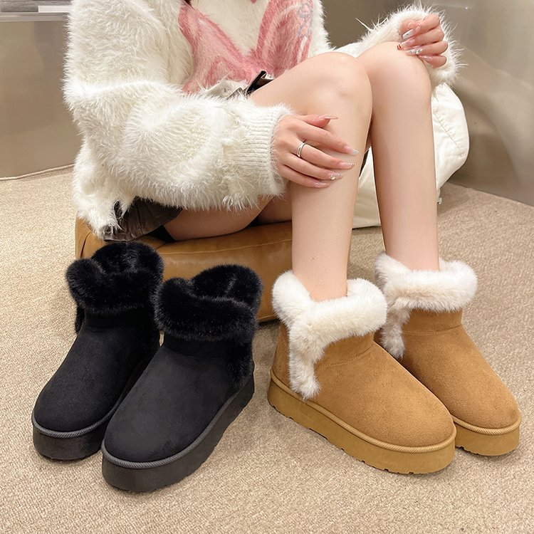 跨境大码雪地靴女2024年冬季加绒加厚翻毛勃肯棉靴棉鞋女