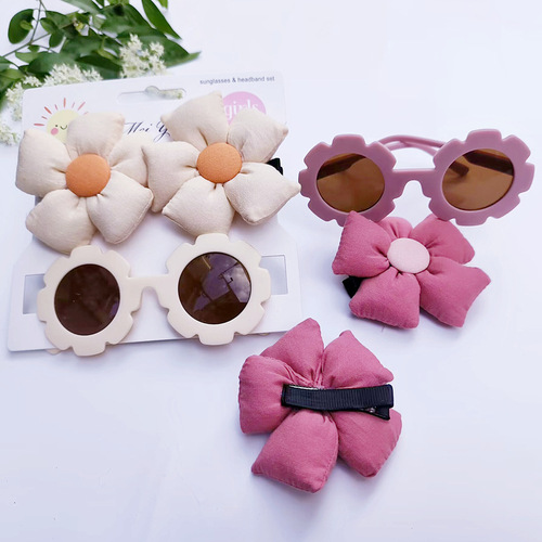 Children's hairpin glasses set European and American style girls' hair accessories hairpin sunflower sunglasses cute anti-UV 2 pieces