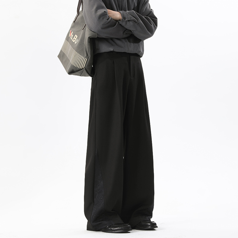 New Chinese-style Men's Trousers For Spring, Trendy Brand With A High-end Feel, Dark Pattern Splicing, Casual Loose_voghion.com