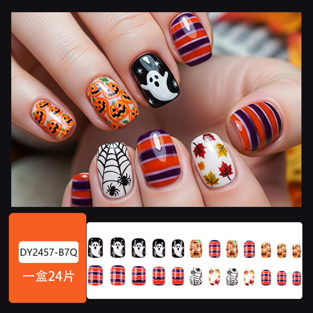 24 piezas de calabazas dulces y frescas, atmósfera festiva de uñas, uñas falsas, lotes mixtos.