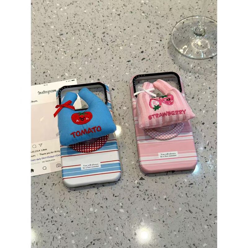 Ins Striped Fabric Fruit Bag Magnetic Holder Suitable for Iphone17Promax Apple 16P Phone Case