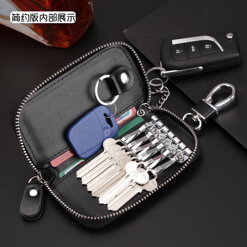 2024 New Style PU Leather Car Key Men's Large Capacity Zipper Bag Women's Padlock Key Lovers Driver's License Bag