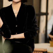优雅轻奢感 真丝丝绒气质V领单排扣衬衫上衣高端女装2025秋季新款