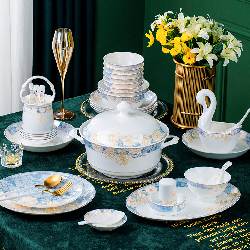 Jingdezhen High-end Bone China Bowl Plate Chopsticks Wholesale Time Walk Dishes suit Ceramic Tableware Gift Choice