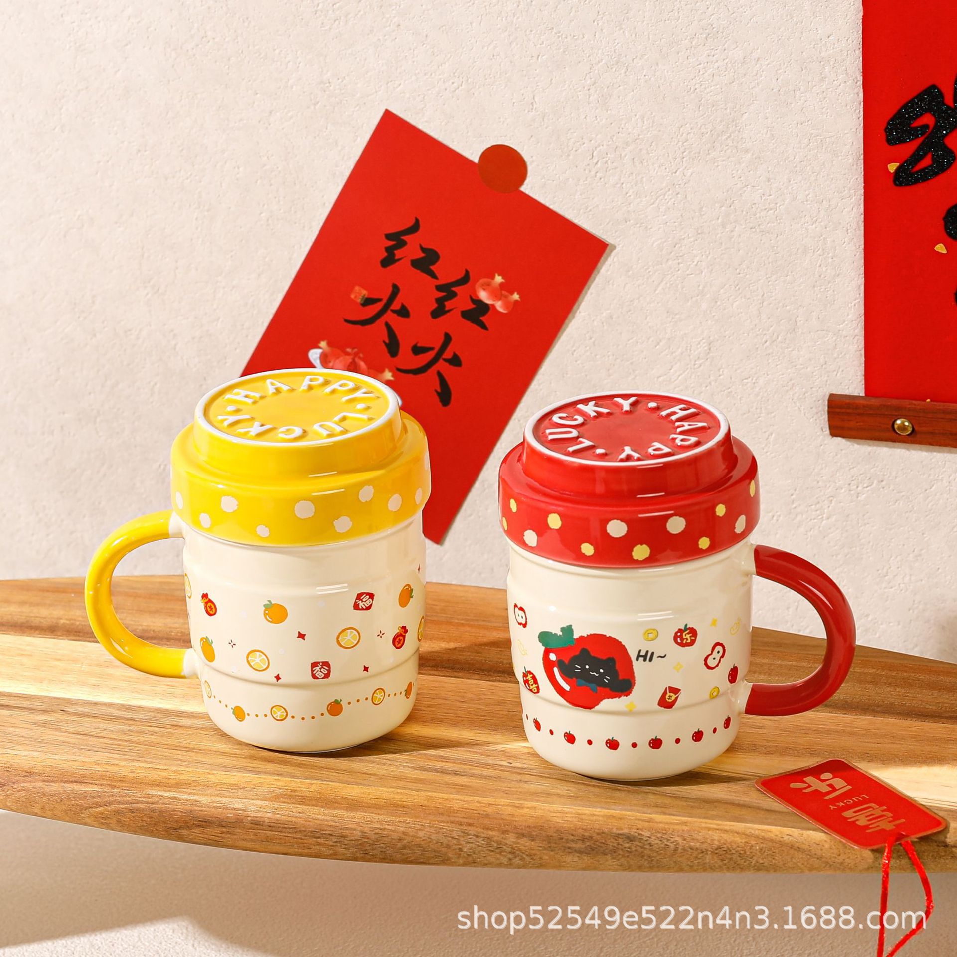 Cute con tapa manzana gatos tazas de cerámica creativas de gran capacidad de oficina pareja tazas de regalo de cumpleaños para hombres y mujeres