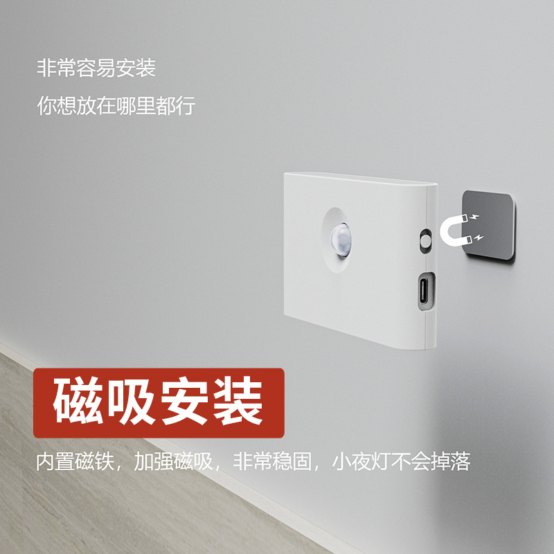 Enlace transfronterizo, luz nocturna inteligente, luz de sensor de cuerpo humano, dormitorio, pasillo, escalera, luz de succión magnética de control óptico automático, luz de noche
