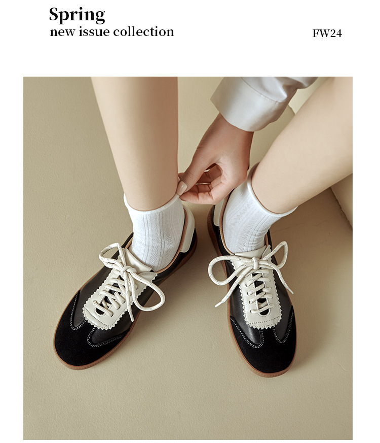 Giày sneaker nữ phối màu dây buộc đế phẳng phong cách thể thao — màu nâu chi tiết 4