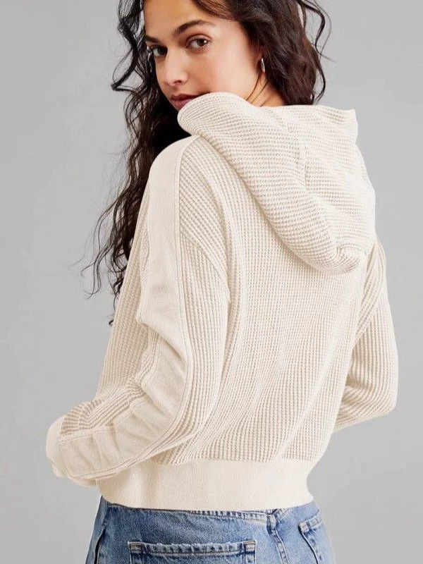 Корейская версия ALO* новая вафельная худи с капюшоном и молнией 25SS, зернистая белая, модный бренд, короткая куртка