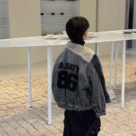 泰如2025冬季儿童加绒保暖大派克牛仔外套男童帅气保暖加厚外套潮