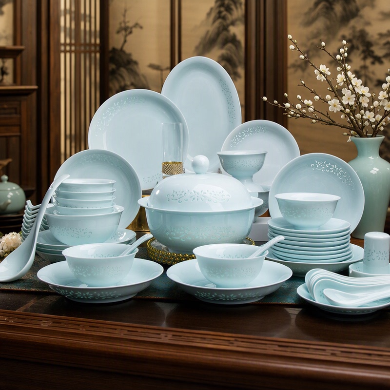 Underglaze Colored Exquisite Ceramic Tableware Set, High-End Gift for Housewarming, Jingdezhen Porcelain Bowl and Plate Set Underglaze Colored Exquisite Ceramic Tableware Set, High-End Gift for Housewarming, Jingdezhen Porcelain Bowl and Plate Set