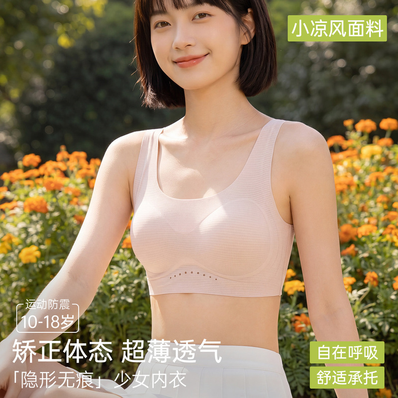 Jelly Girl Underwear for Development Period, Cool Breeze Fixed Cup Seamless Breathable Vest, Student Sports Shockproof Thin Bra Jelly Girl Underwear for Development Period, Cool Breeze Fixed Cup Seamless Breathable Vest, Student Sports Shockproof Thin Bra