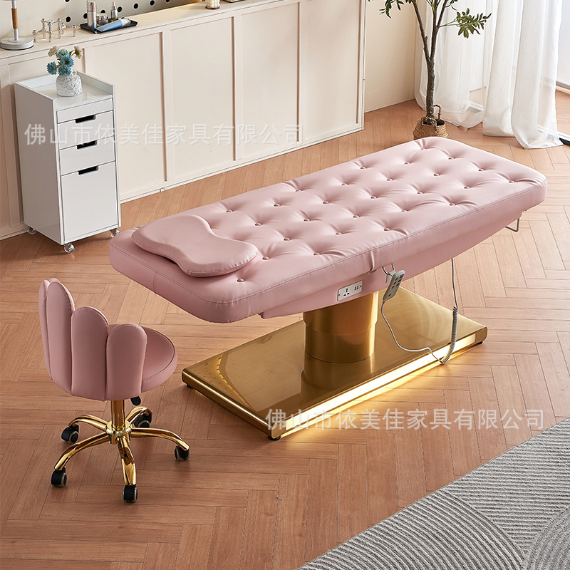 Cama de belleza eléctrica multifuncional, masaje, toma de orejas, empuje de patrón de espalda, bordado, ajuste de elevación y bajada para salón de salud, salón de belleza especial